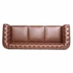 PU Leather Rolled Arm Chesterfield Sofa with Pocket Springs - Brown - Image 7