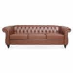 PU Leather Rolled Arm Chesterfield Sofa with Pocket Springs - Brown - Image 3