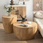 Vintage Barrel Coffee Tables Set – Stylish Storage & Durable Solid Wood - Image 3