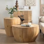 Vintage Barrel Coffee Tables Set – Stylish Storage & Durable Solid Wood