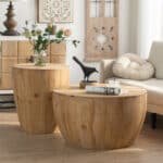 Vintage Barrel Coffee Tables Set – Stylish Storage & Durable Solid Wood - Image 2