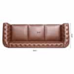 PU Leather Rolled Arm Chesterfield Sofa with Pocket Springs - Brown - Image 11