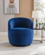 Velvet Barrel Accent Armchair with 360° Swivel Base - Blue - Image 11
