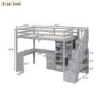 Solid Wood Twin Loft Bed with L-Shaped Desk and Storage Staircase - Gray - Image 7