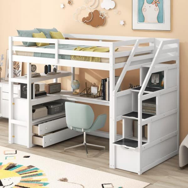 Twin Loft with Storage Stairs – Space-Saving & Stylish Bed with Built-in Storage