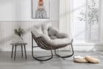 Hand-Woven Rattan Rocking Chair with Ergonomic Design - Beige