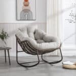 Beige Synthetic Rattan Rocker - Comfortable Outdoor Swing Chair