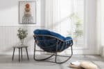 Hand-Woven Rattan Rocking Chair with Padded Cushion - Navy Blue - Image 11