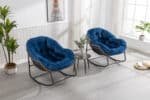 Hand-Woven Rattan Rocking Chair with Padded Cushion - Navy Blue - Image 4