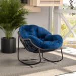 Hand-Woven Rattan Rocking Chair with Padded Cushion - Navy Blue - Image 2