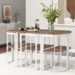 Modern Compact Dining Set with Triangular Chairs for 6 - White and Cherry - Image 2
