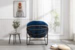 Hand-Woven Rattan Rocking Chair with Padded Cushion - Navy Blue - Image 10