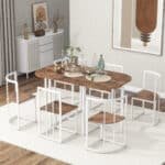 Modern Compact Dining Set with Triangular Chairs for 6 - White and Cherry