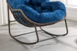 Hand-Woven Rattan Rocking Chair with Padded Cushion - Navy Blue - Image 8