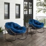 Hand-Woven Rattan Rocking Chair with Padded Cushion - Navy Blue - Image 3