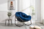 Hand-Woven Rattan Rocking Chair with Padded Cushion - Navy Blue