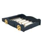Pine Wood Race Car-Shaped Platform Bed with Storage - Dark Blue and Yellow - Image 12