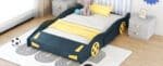 Pine Wood Race Car-Shaped Platform Bed with Storage - Dark Blue and Yellow - Image 9