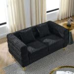 Teddy Fabric Deep Seating 2-Seater Sectional Sofa with 2 Pillows - Black - Image 3