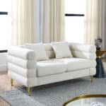 Teddy Fabric Deep Seating 2-Seater Sectional Sofa with 2 Pillows - Ivory - Image 2