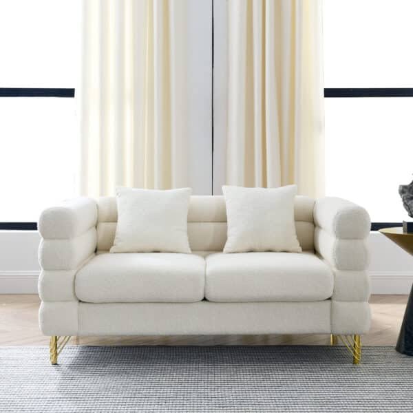 Teddy Fabric Deep Seating 2-Seater Sectional Sofa with 2 Pillows - Ivory