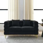 Teddy Fabric Deep Seating 2-Seater Sectional Sofa with 2 Pillows - Black - Image 2
