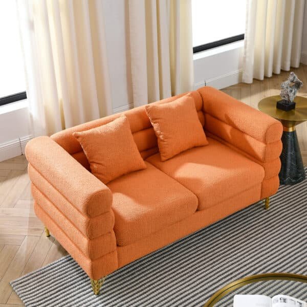 Teddy Fabric Deep Seating 2-Seater Sectional Sofa with 2 Pillows - Orange