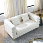Teddy Fabric Deep Seating 2-Seater Sectional Sofa with 2 Pillows - Ivory - Image 3
