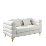Teddy Fabric Deep Seating 2-Seater Sectional Sofa with 2 Pillows - Ivory - Image 4