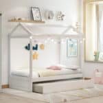 Pine Wood House Bed with Trundle for Creative Decoration - White - Image 4