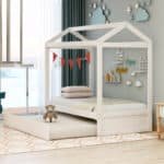 Pine Wood House Bed with Trundle for Creative Decoration - White - Image 3