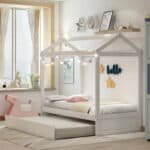 Pine Wood House Bed with Trundle for Creative Decoration - White - Image 5