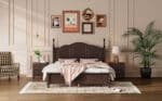 Wooden Platform Bed Frame with Slat Support - Retro Style - Dark Walnut - Image 10