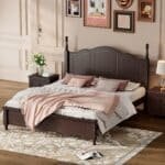Wooden Platform Bed Frame with Slat Support - Retro Style - Dark Walnut - Image 2