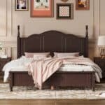 Wooden Platform Bed Frame with Slat Support - Retro Style - Dark Walnut