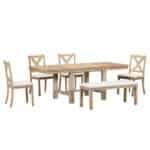 Acacia Wood Extendable Dining Table Set with Upholstered Chairs and Bench - Natural/Beige - Image 7