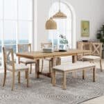 Acacia Wood Extendable Dining Table Set with Upholstered Chairs and Bench - Natural/Beige - Image 3