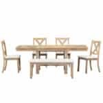 Acacia Wood Extendable Dining Table Set with Upholstered Chairs and Bench - Natural/Beige - Image 8
