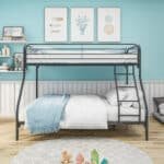 Sturdy Metal Twin-Over-Full Bunk Bed with Enhanced Guardrail and Under-Bed Storage - Black