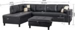 Faux Leather L-Shaped Sectional Sofa with Storage Ottoman - Brown - Image 8