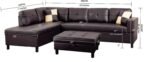 Faux Leather L-Shaped Sectional Sofa with Storage Ottoman - Brown - Image 7