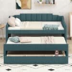 Upholstered Twin Daybed with Trundle and Storage Drawers - Green - Image 2