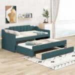 Upholstered Twin Daybed with Trundle and Storage Drawers - Green - Image 3