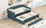 Upholstered Twin Daybed with Trundle and Storage Drawers - Green - Image 4