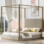 Upholstered Canopy Platform Bed with Headboard - Beige