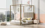 Upholstered Canopy Platform Bed with Headboard - Beige - Image 4