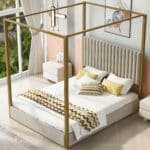 Upholstered Canopy Platform Bed with Headboard - Beige - Image 3