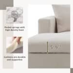 Polyester L-Shaped Sectional Sofa with Movable Ottoman and Throw Pillows - Multiple Colors - Image 5