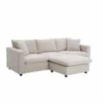 Polyester L-Shaped Sectional Sofa with Movable Ottoman and Throw Pillows - Multiple Colors - Image 11