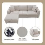 Polyester L-Shaped Sectional Sofa with Movable Ottoman and Throw Pillows - Multiple Colors - Image 4